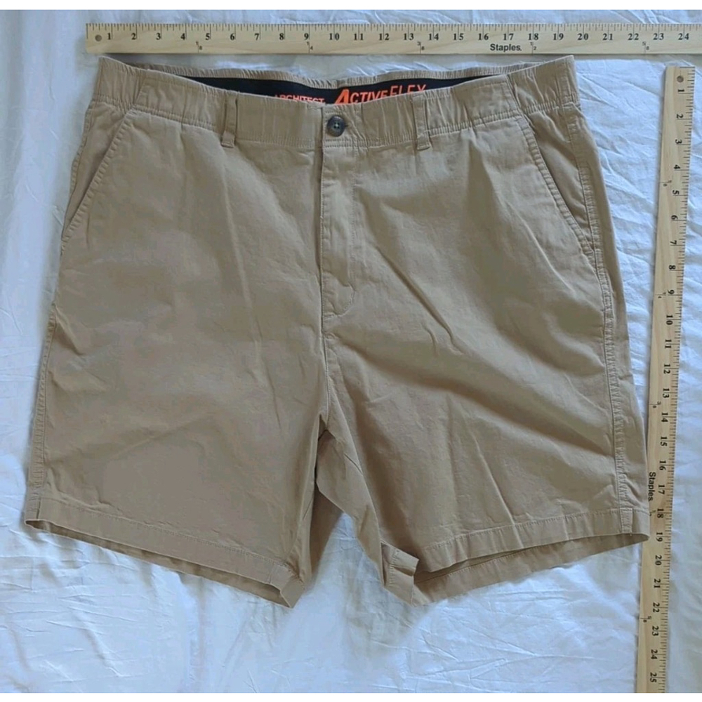 Architect Active Flex Deck Shorts Tan Men's 40 Flat Front Chino Cotton Blend EUC